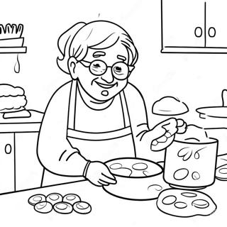 Pagina da colorare della nonna felice che cuoce biscotti | pagina da colorare Nonna