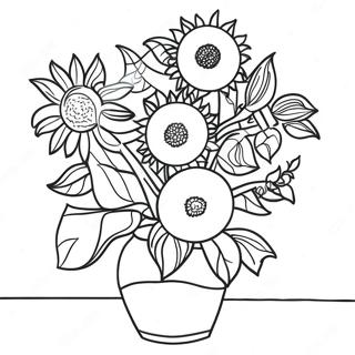 Pagina da Colorare Girasoli di Van Gogh | pagina da colorare Van Gogh