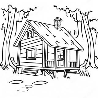 Pagina da Colorare Cabina Accogliente nel Bosco | pagina da colorare Cabina