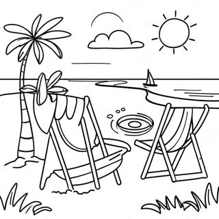 Pagina da colorare della scena estiva in spiaggia | pagina da colorare Luglio