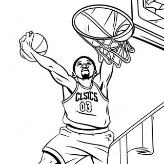Pagina da Colorare di un Giocatore di Basket dei Celtics che Schiaccia | pagina da colorare Celtics