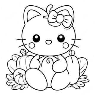 Pagina da Colorare di Hello Kitty Carina con la Zucca | pagina da colorare Hello Kitty Ringraziamento