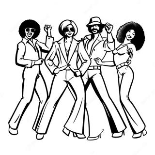 Pagina da colorare dei ballerini funky disco degli anni '70 | pagina da colorare Anni '70