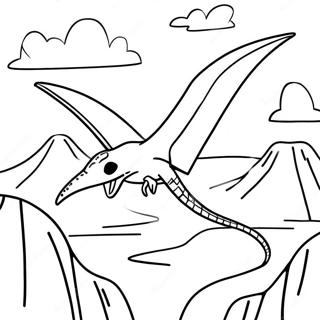 Pagina da colorare del pterodattilo che vola sopra un vulcano | pagina da colorare Pterodattilo