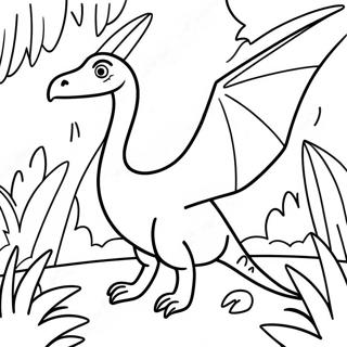 Pagina da colorare del pterodattilo colorato nella giungla | pagina da colorare Pterodattilo