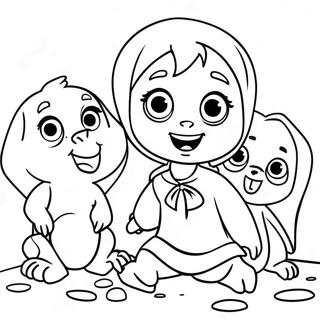 Pagina da Colorare di Masha che Gioca con gli Amici | pagina da colorare Masha e l'Orso