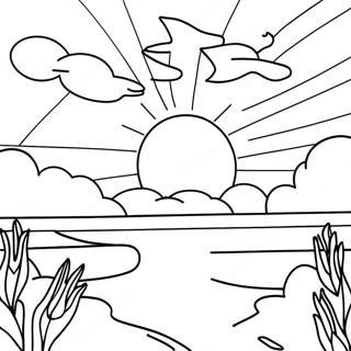Pagina da colorare del cielo al tramonto colorato | pagina da colorare Cielo