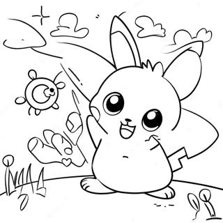Pagina da Colorare di Pichu Carino che Gioca con gli Amici | pagina da colorare Pichu