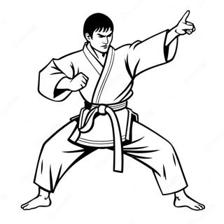 Pagina da Colorare Posizione Dinamica di Karate | pagina da colorare Karate