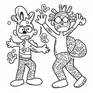 Pagina da colorare di personaggi in stile Keith Haring colorati | pagina da colorare Keith Haring