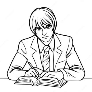 Pagina da Colorare di Light Yagami con Quaderno | pagina da colorare Death Note