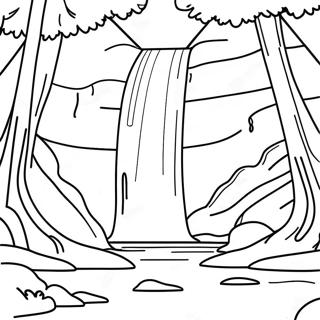 Pagina da Colorare Cascata Maestosa in una Foresta | pagina da colorare Cascata