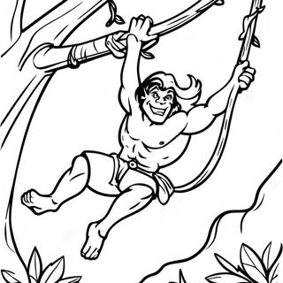 Tarzan che Dondola dalle Viti Pagina da Colorare | pagina da colorare Tarzan