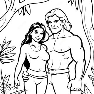 Tarzan e Jane nella Giungla Pagina da Colorare | pagina da colorare Tarzan