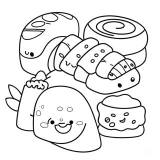 Pagina da Colorare dei Rotoli di Sushi Carini | pagina da colorare Sushi