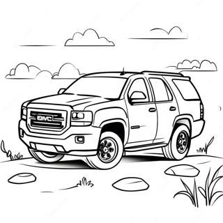 Pagina da colorare avventura SUV GMC | pagina da colorare GMC