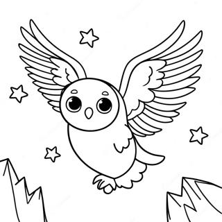 Pagina da Colorare di Edvige che Vola nel Cielo Notturno | pagina da colorare Hedwig