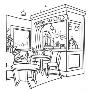 Pagina da Colorare di una Scena di Caffè Accogliente | pagina da colorare Caffè