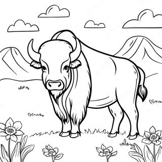 Bufalo Maestoso in un Prato Pagina da Colorare | pagina da colorare Bufalo