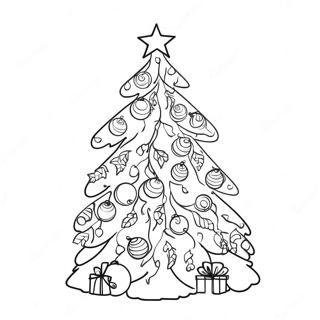 Pagina da colorare con un albero di Yule con ornamenti colorati | pagina da colorare Yule
