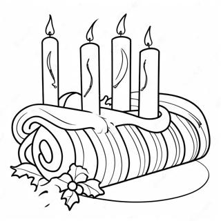 Pagina da colorare con un tronco di Yule festivo con candele | pagina da colorare Yule