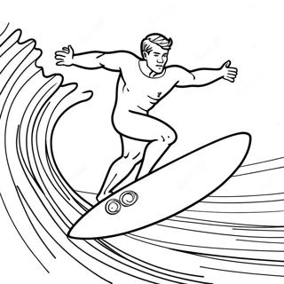 Pagina da Colorare Surfista Figo che Cavalca un'Onda | pagina da colorare Surfing