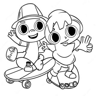 Pagina da Colorare Cool Homies in Skateboard | pagina da colorare Amici