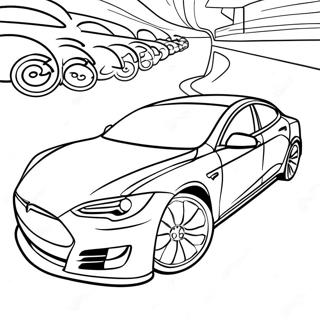 Pagina da colorare della Tesla Model S da corsa | pagina da colorare Tesla