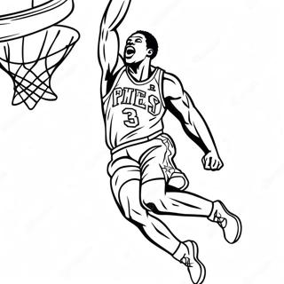 Pagina da Colorare di un Giocatore di Basket dei 76ers che Schiaccia | pagina da colorare 76ers