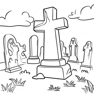 Pagina da Colorare della Scena del Cimitero | pagina da colorare Cimitero
