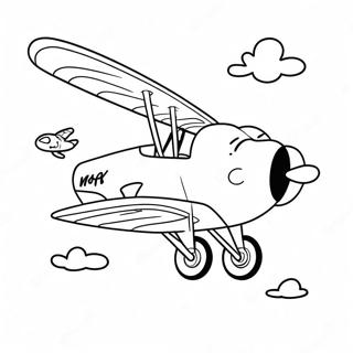 Pagina da colorare di Snoopy che vola con il suo aereo rosso | pagina da colorare Snoopy