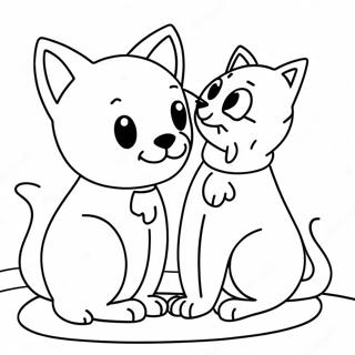 Pagina da Colorare di Cane e Gatto Giocosi | pagina da colorare Cane e Gatto
