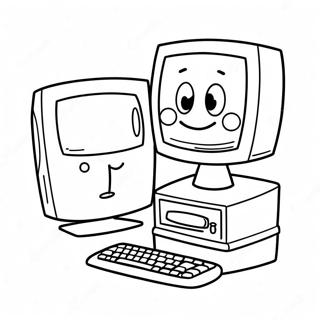 Pagina da Colorare di Computer Carino in Stile Cartone Animato | pagina da colorare Computer