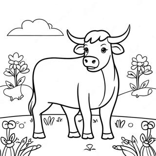 Pagine da colorare di Ferdinand il Toro in un Prato Pacifico | pagina da colorare Ferdinando
