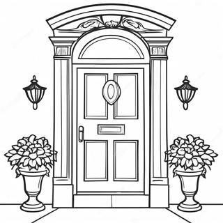 Pagina da Colorare di una Porta Frontale Rossa Brillante | pagina da colorare Porte