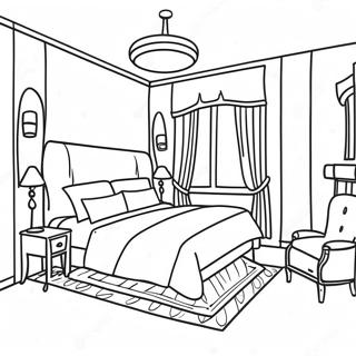 Pagina da Colorare di una Stanza d'Hotel Accogliente | pagina da colorare Hotel