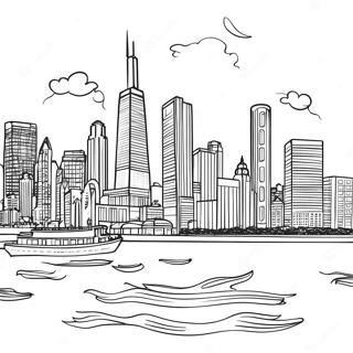 Pagina da Colorare dello Skyline di Chicago | pagina da colorare Chicago