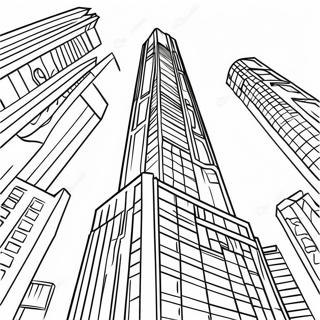 Pagina da Colorare di un Edificio Grattacielo Colorato | pagina da colorare Edificio