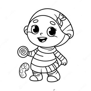 Pagina da Colorare della Mummia Carina con Caramelle | pagina da colorare Mummia