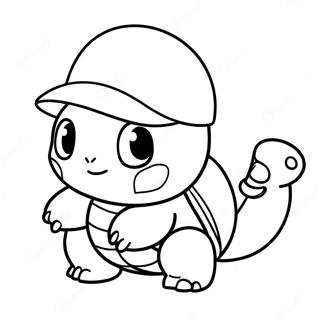 Pagina da Colorare di un Carino Squirtle con un Cappello | pagina da colorare Squirtle