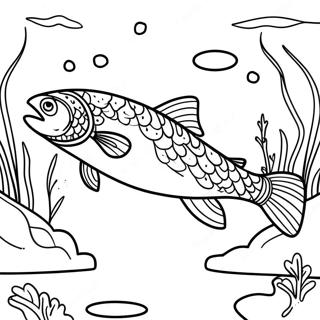Pagina da colorare di un salmone che nuota in un ruscello | pagina da colorare Salmone