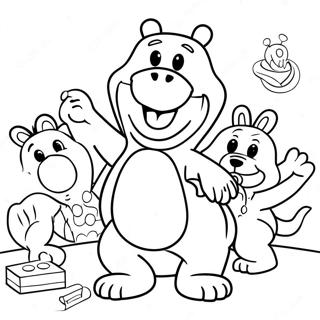 Pagina da Colorare di Barney e dei Suoi Amici che Giocano | pagina da colorare Barney