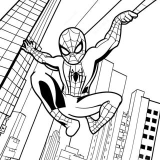 Pagina da Colorare di Spiderman che Dondola per la Città | pagina da colorare Spiderman e Hello Kitty
