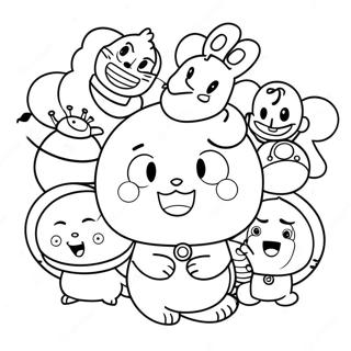 Pagina da Colorare di un Carino Doraemon con Amici | pagina da colorare Doraemon