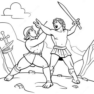Pagina da Colorare del Coraggioso Re Davide che Sconfigge Golia | pagina da colorare Re Davide