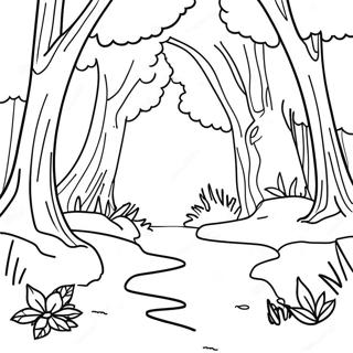 Pagina da Colorare di una Scena Forestale Colorata | pagina da colorare Ambientale