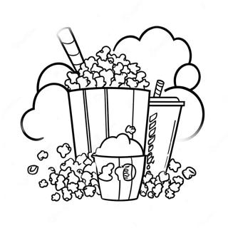 Pagina da Colorare di Popcorn e Bibita al Cinema | pagina da colorare Cinema