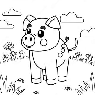 Pagine da Colorare Maiale di Minecraft Carino in un Campo | pagina da colorare Maiale Minecraft