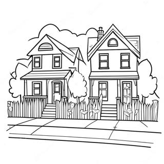 Pagina da Colorare delle Affascinanti Case di Quartiere | pagina da colorare Quartiere
