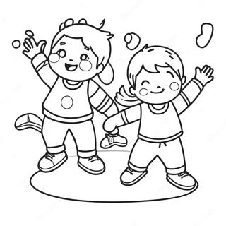 Pagina da Colorare di Bambini Gioiosi che Giocano | pagina da colorare Felicità